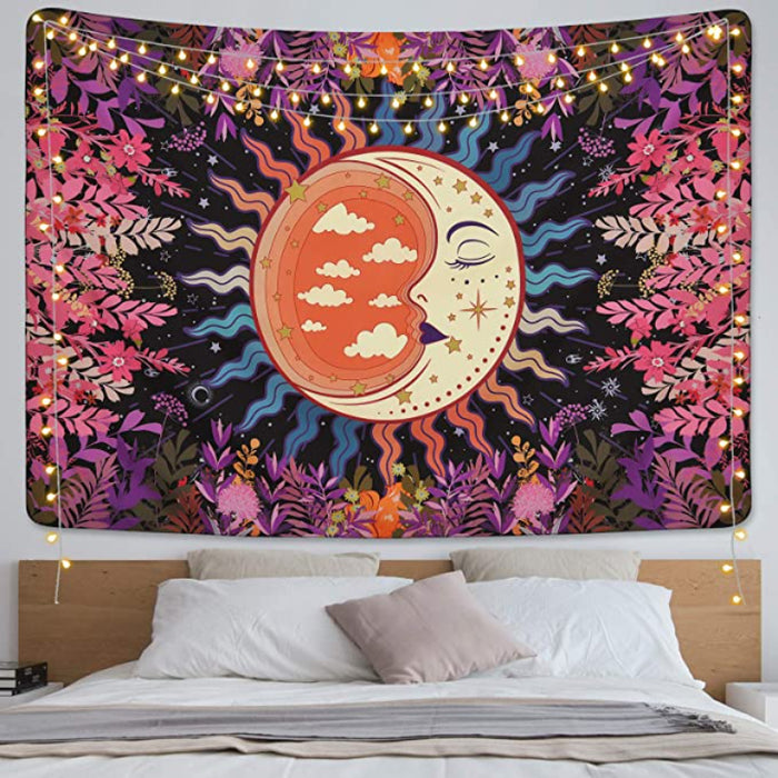 Moon Garden Tapestry Plants Flowers Tapestries Moon And Stars Tapestry Mystical Colorful Tapestry Mandala Wall Hanging For Room