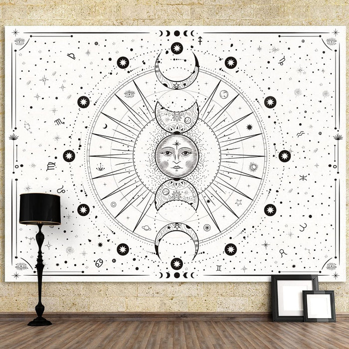 Psychedelic Sun Moon Stars Tapestry Wall Hanging Tapis Cloth
