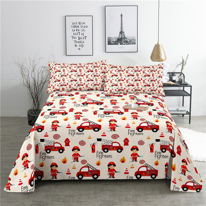 Cartoon Print Bed Flat Bedding Set