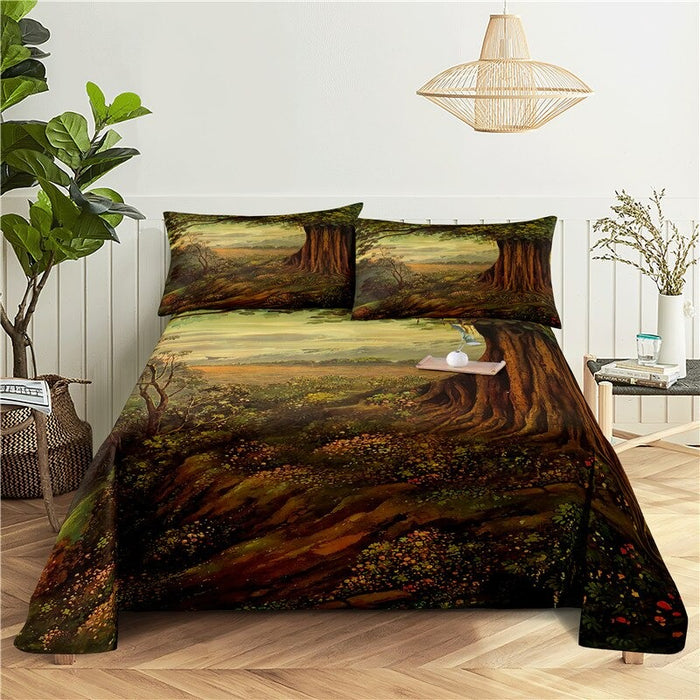 Forest Print Bed Flat Bedding Set
