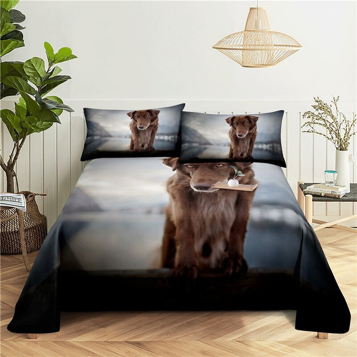 Snow Dog Printing Polyester Flat Bed Bedding Set