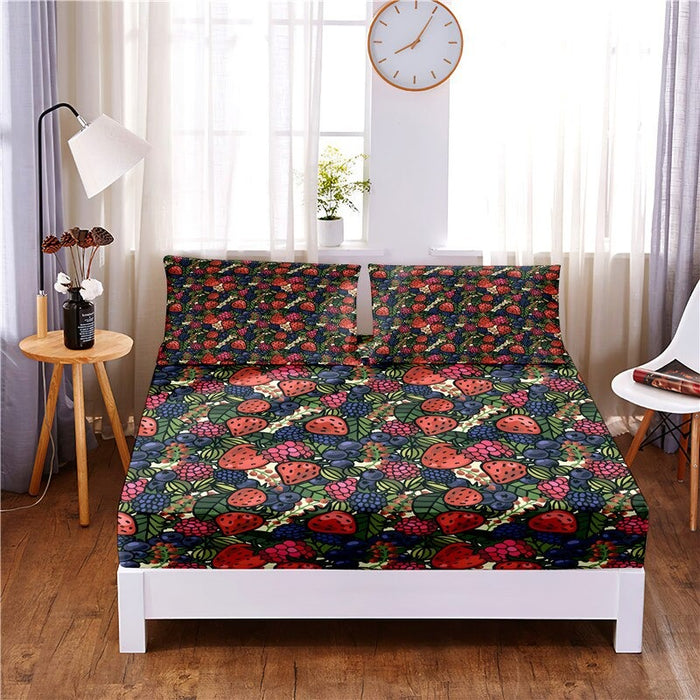 3 Pcs Cartoon Fruit Digital Printed Polyester Fitted Sheet Set