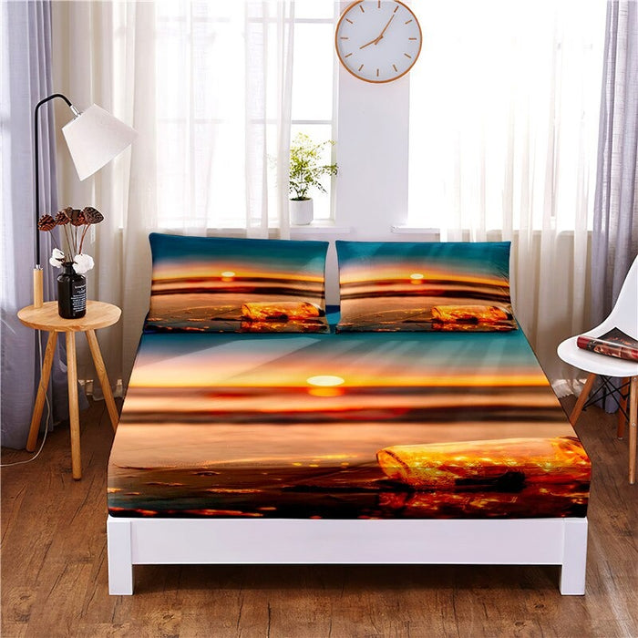 Sunset  Printed Fitted Sheet Bedding Set