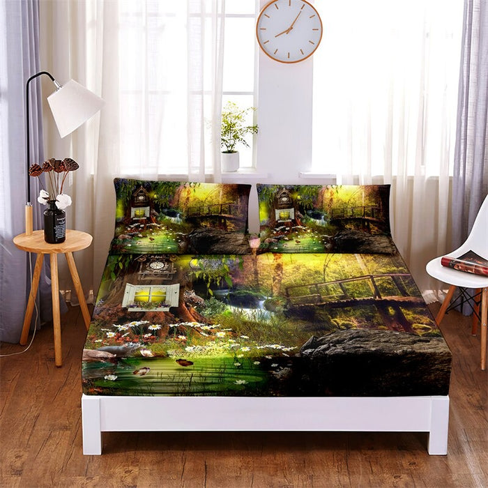 Forest Polyester Printed Fitted Bedding Set