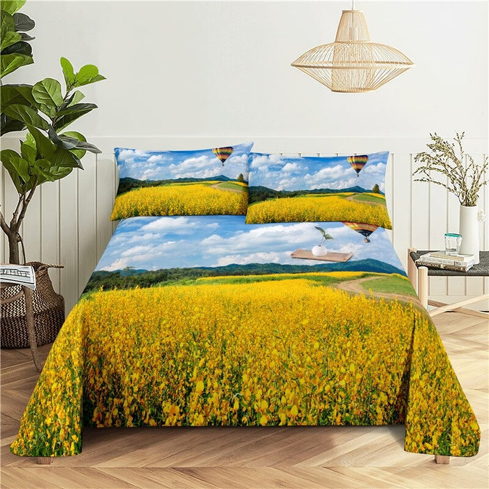 Flower Field Printed Flat Bedding Set