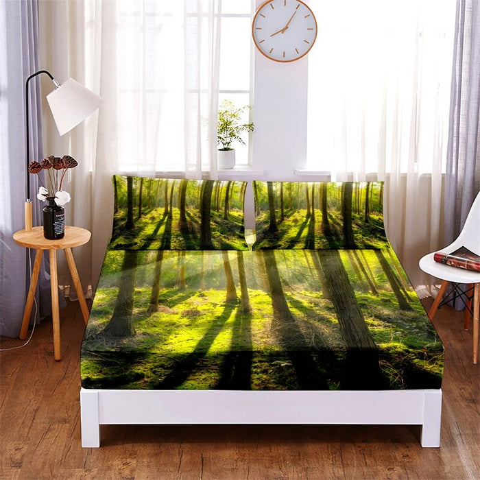 Forest Polyester Printed Fitted Bedding Set