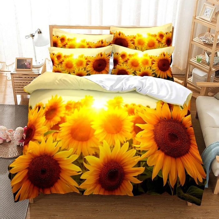 Sun Flower Print Duvet Cover Set