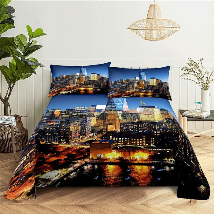 Printed City Lighting View Bedding Set