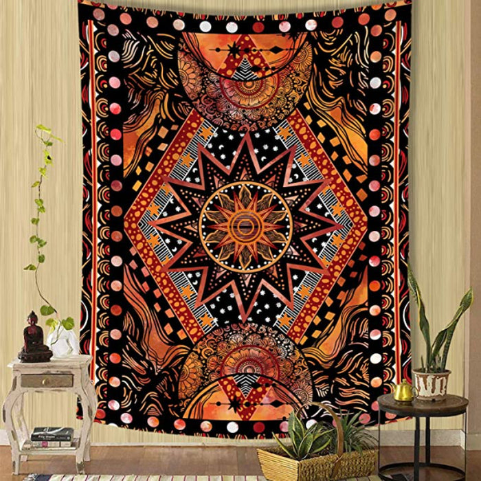 Orange Sun and Moon Tapestry Wall Hanging Tapis Cloth