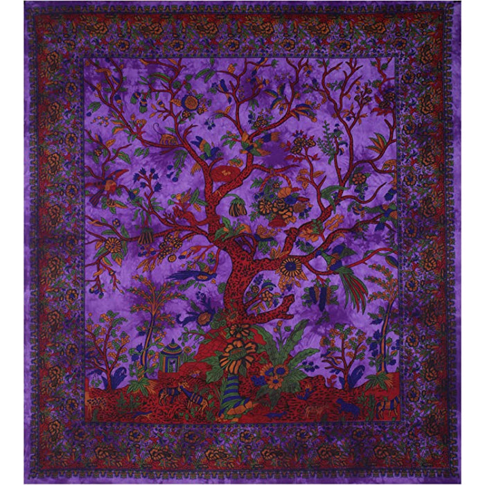 Tapestry Purple Tree of Life Wall Hanging Psychedelic Tapestries Indian Cotton Twin Bedspread Picnic Sheet Wall Decor Blanket Wall Art Hippie Bedroom Decor