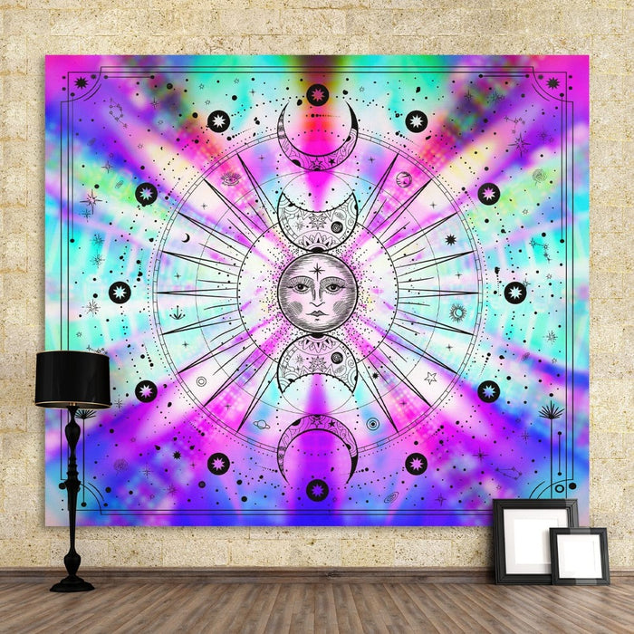 Psychedelic Sun Moon Stars Tapestry Wall Hanging Tapis Cloth