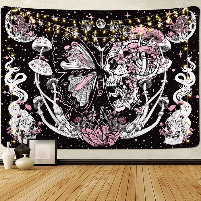 Skull Hippie Mushroom Tapestry Wall Hanging Tapis Cloth