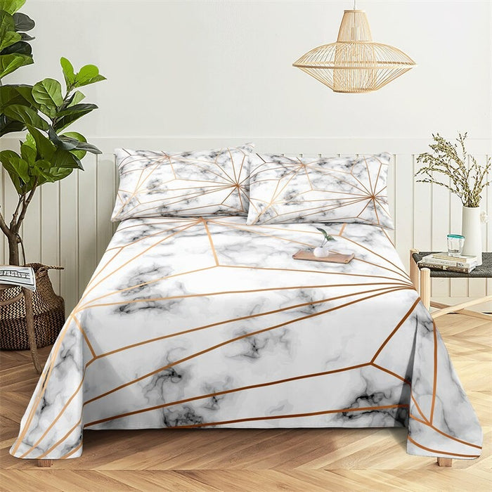 Marble Grain, Gold Sheets Digital Printed Polyester Bed Sheet Set