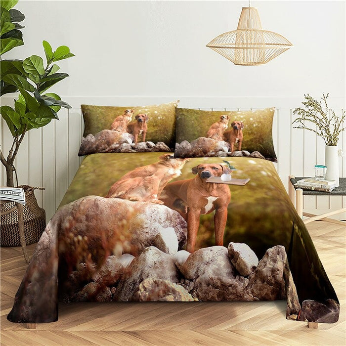 Puppy Printed Bed Flat Bedding Set