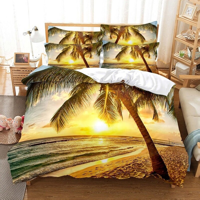 Sunset, Beach, Tree Duvet Cover Set