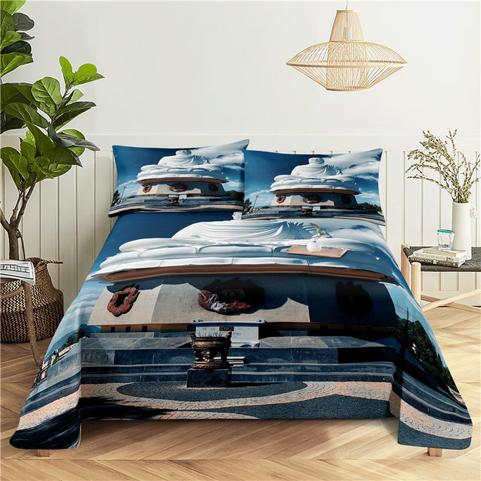 Buddha Statue Print Flat Bed Bedding Set