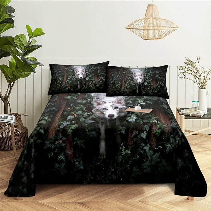 Dogs Digital Printed Polyester Bed Sheet Set