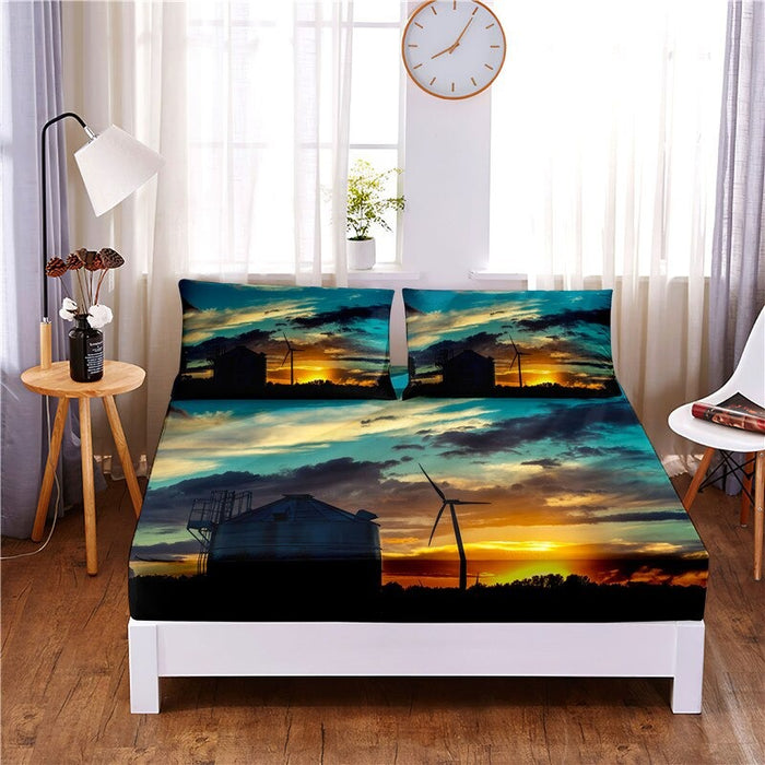 Sunset Print Fitted Sheet Bedding Set