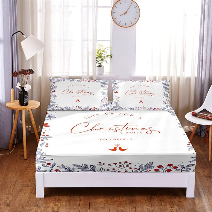 White Christmas Print Fitted Sheet Bedding Set