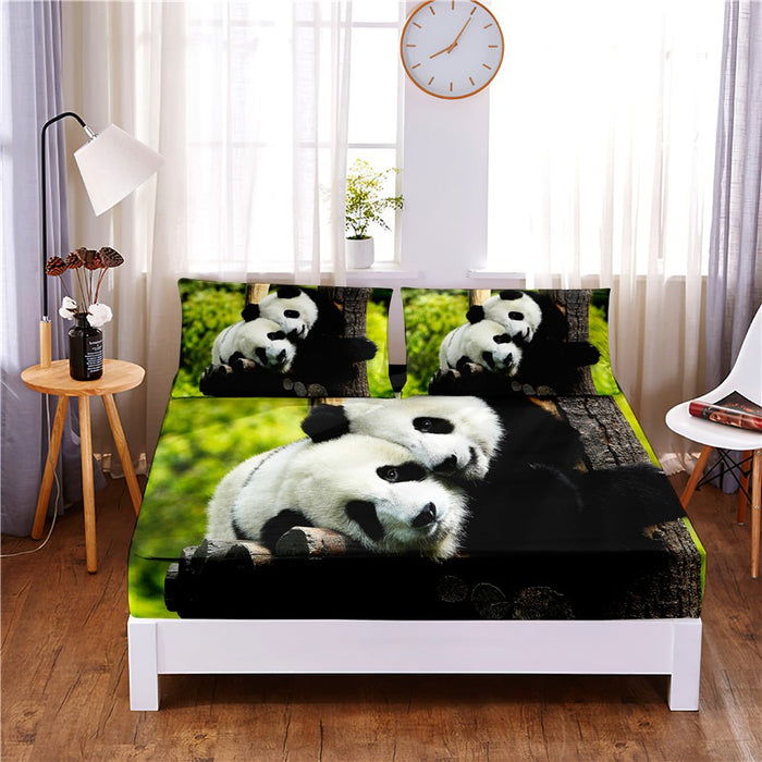 3 Pcs Panda Digital Printed Polyester Fitted Sheet Set