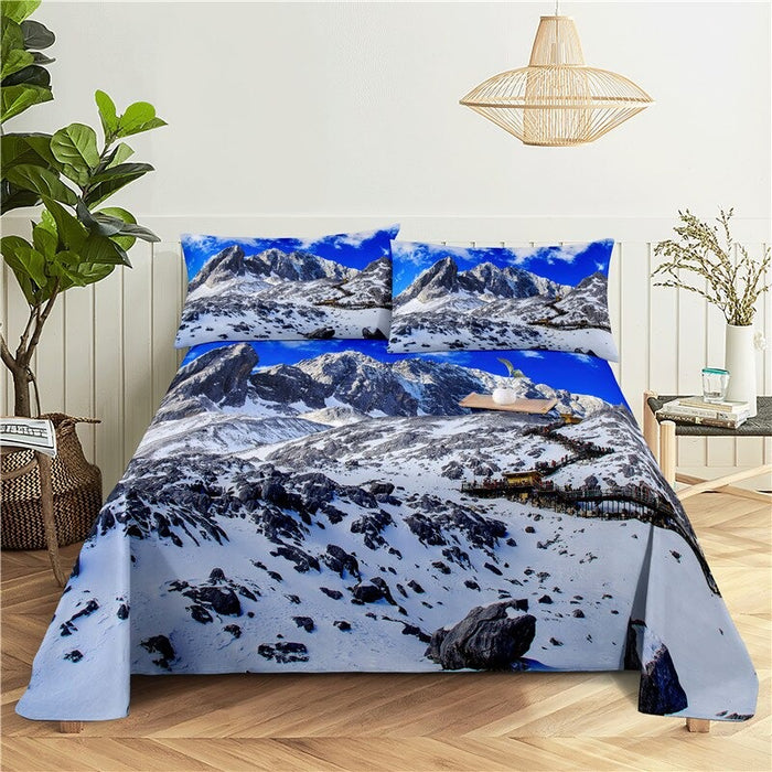 Printed Mountain Scenery Bedding Set