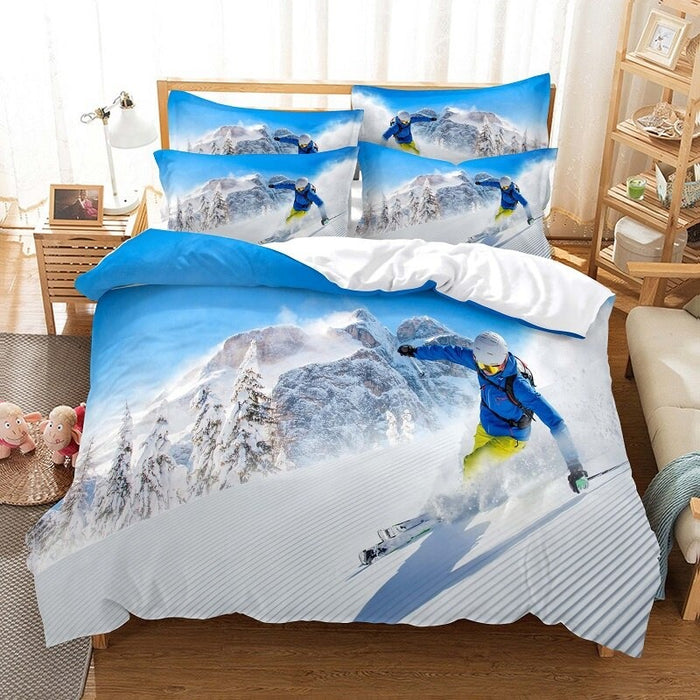Snow Mountain, Skiing Duvet Cover Set
