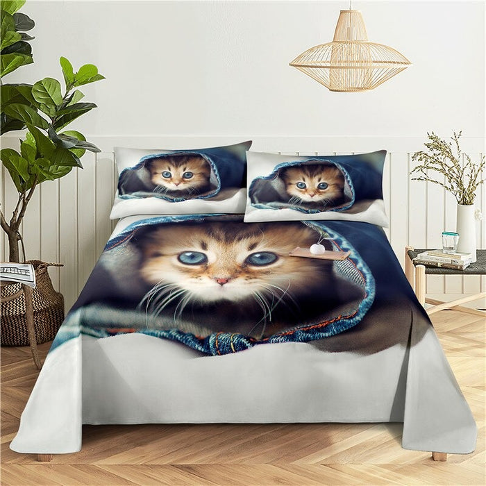 Lazy Cat Digital Printing Flat Sheet With Pillowcase