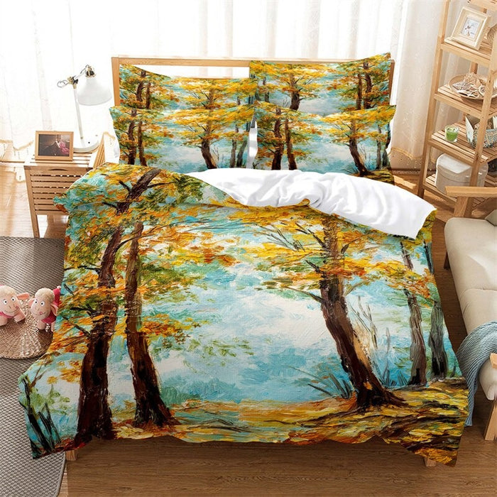 Printed Green Forest Bedding Set