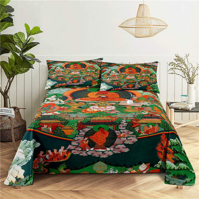 Buddha Statue Print Flat Bed Bedding Set