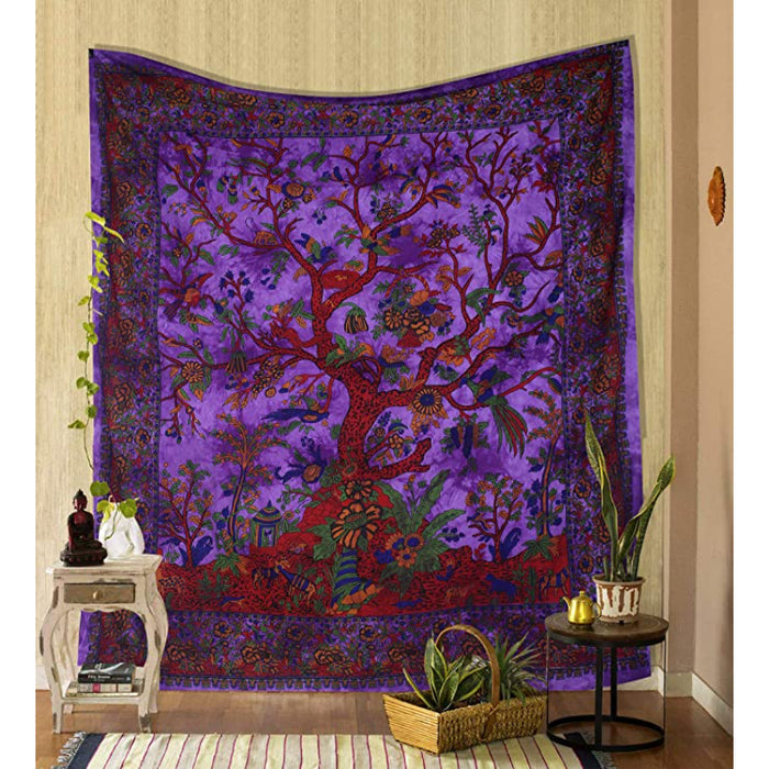 Tapestry Purple Tree of Life Wall Hanging Psychedelic Tapestries Indian Cotton Twin Bedspread Picnic Sheet Wall Decor Blanket Wall Art Hippie Bedroom Decor