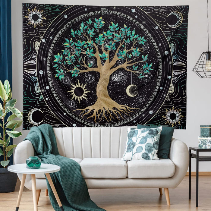 Tree of Life Tapestry Trippy Tapestry Colorful Wall Tapestry Hippie Sun Moon Star Galaxy Space Tapestries Forest Wall Hanging Decor Vibrant Nature Home Decoration for Bedroom,Living Room,Dorm