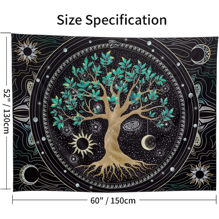Tree of Life Tapestry Trippy Tapestry Colorful Wall Tapestry Hippie Sun Moon Star Galaxy Space Tapestries Forest Wall Hanging Decor Vibrant Nature Home Decoration for Bedroom,Living Room,Dorm