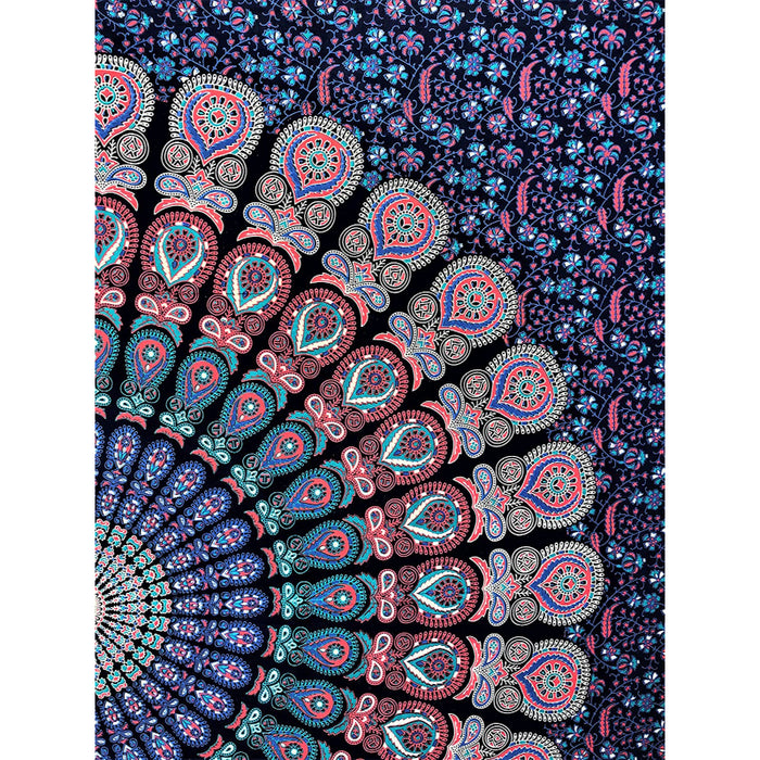 Indian Hippie Bohemian Psychedelic Golden Blue Peacock Mandala Wall hanging Bedding Tapestry - Midnight Blue