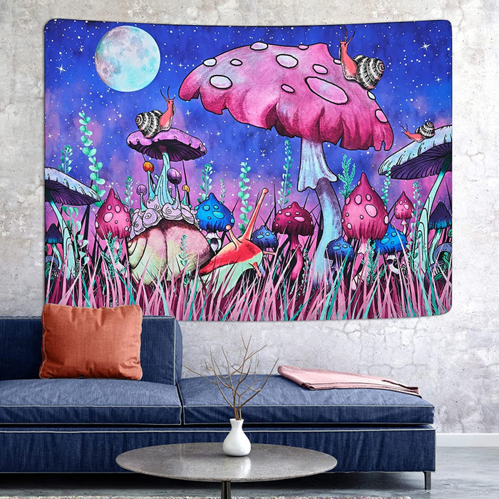Mushroom Tapestry Moon And Stars Tapestry Snail Tapestry Plants and Leaves Tapestries Fantasy Fairy Tale Tapestry Wall Hanging For Bedroom