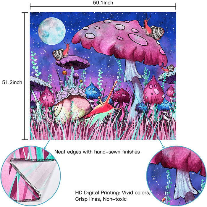 Mushroom Tapestry Moon And Stars Tapestry Snail Tapestry Plants and Leaves Tapestries Fantasy Fairy Tale Tapestry Wall Hanging For Bedroom