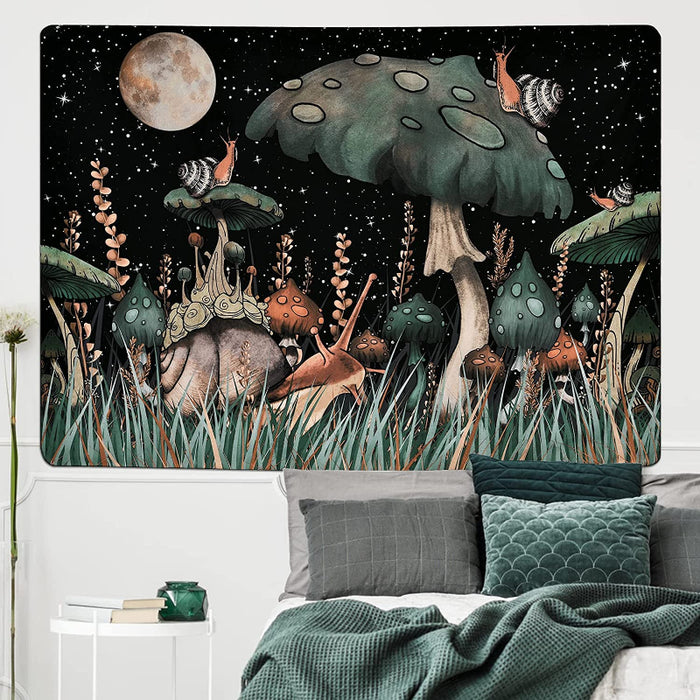 Trippy Mushroom Tapestry Moon And Stars Tapestry Snail Tapestry Fantasy Plants And Leaves Tapestry Wall Hanging For Room