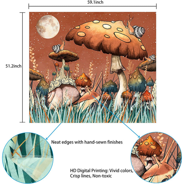 Trippy Mushroom Tapestry Moon And Stars Tapestry Snail Tapestry Plants And Leaves Tapestries Fantasy Fairy Tale Tapestry Wall Hanging For Room