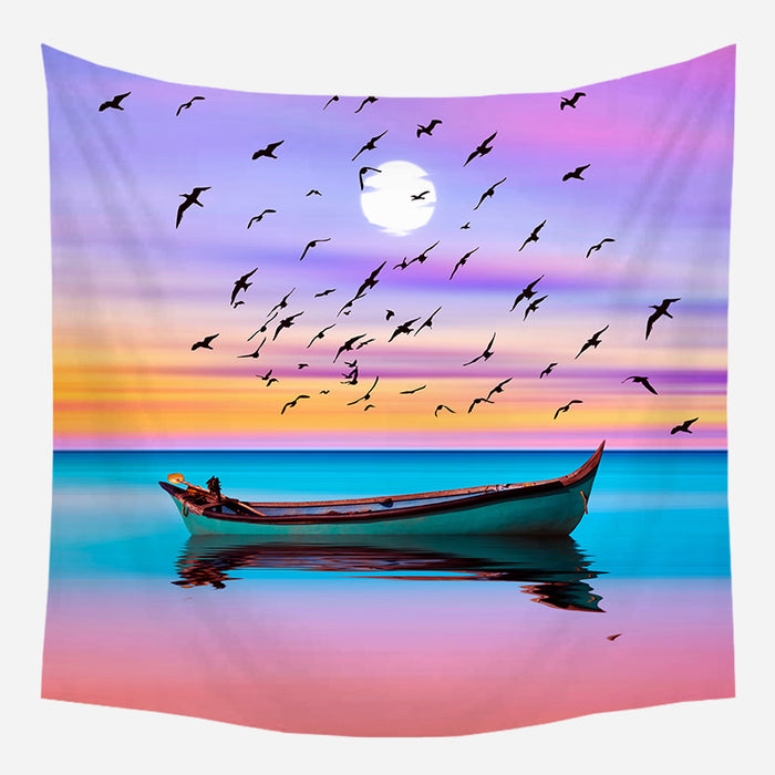Lone Boat On Pink Sea Tapestry Wall Hanging Tapis Cloth
