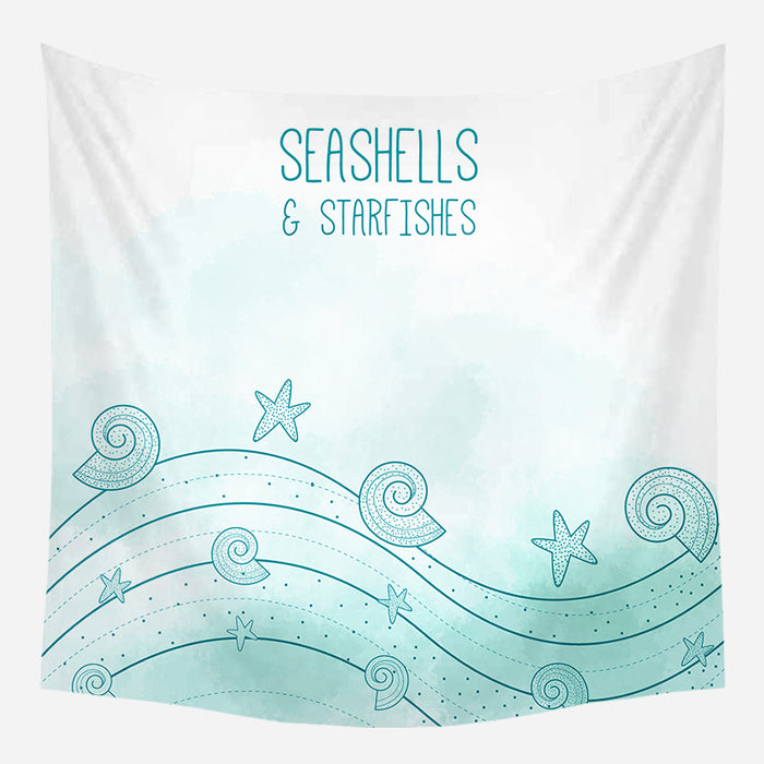 Seashells & Starfish Blue Sand Tapestry