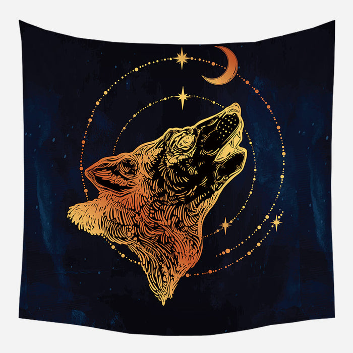 Wolf Howling At Moon Tapestry Wall Hanging Tapis Cloth