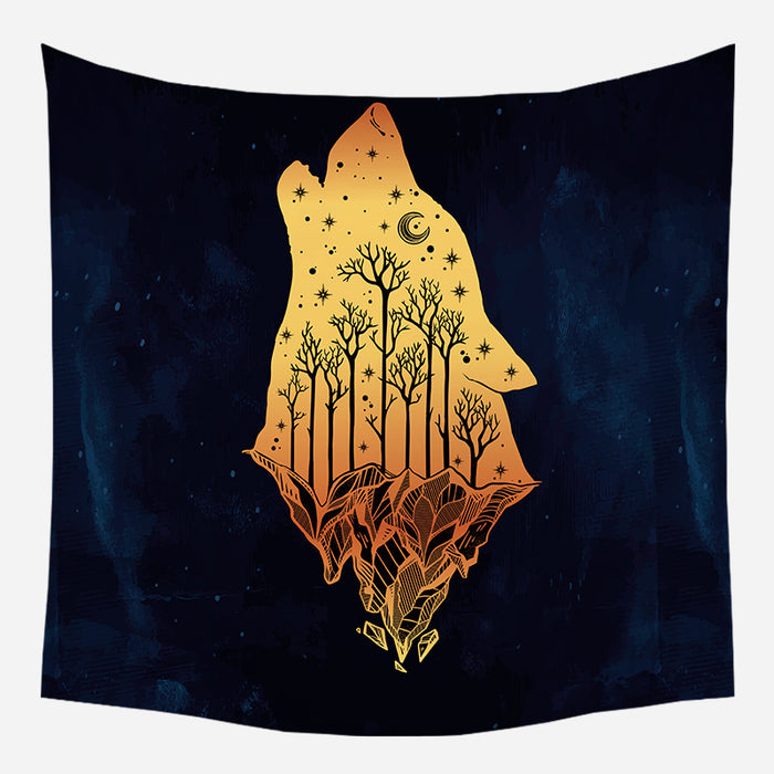 Wolf Howling Tapestry Wall Hanging Tapis Cloth
