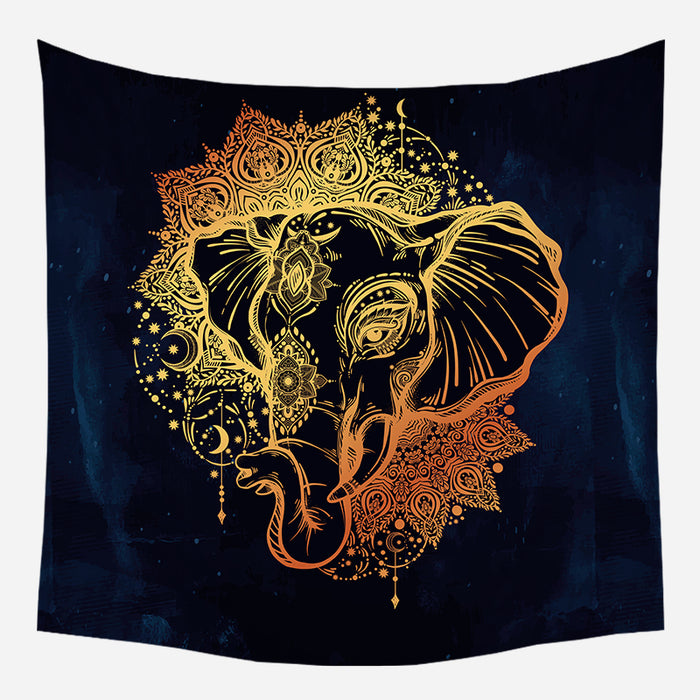 Golden Elephant Head Tapestry Wall Hanging Tapis Cloth