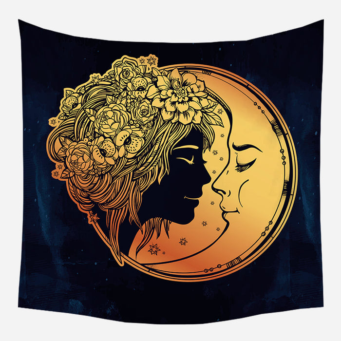 Beautiful Girl With Moon Tapestry Wall Hanging Tapis Cloth
