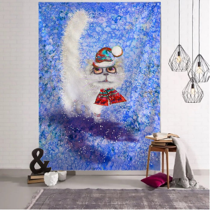 Christmas Kitten Snowman Tapestry Wall Hanging Tapis Cloth