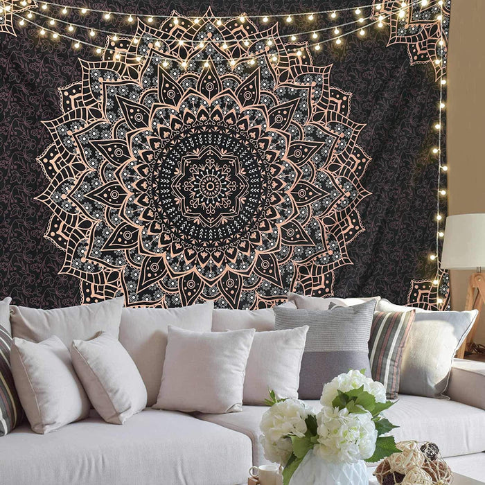 Black Mandala Tapestry Wall Hanging Psychedelic Wall Tapestry Aesthetic Indian Hippie Wall Decor Bohemian Wall Art Boho Home Decoration for Bedroom,Living Room,Dorm