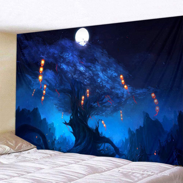 Forest Tapestry Home Decor Landscape Tapestry Living Room Bedroom Decoration Tapestry Magic Tapestry Curtain - Lanterns Hanging on The Tree