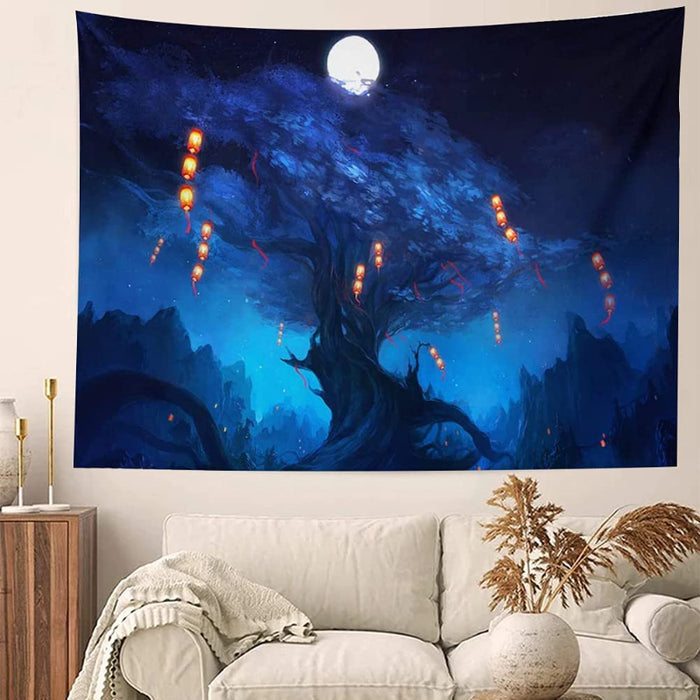 Forest Tapestry Home Decor Landscape Tapestry Living Room Bedroom Decoration Tapestry Magic Tapestry Curtain - Lanterns Hanging on The Tree