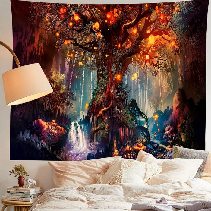 Forest Tapestry Home Decor Landscape Tapestry Living Room Bedroom Decoration Tapestry Magic Tapestry Curtain - Old Tree Red