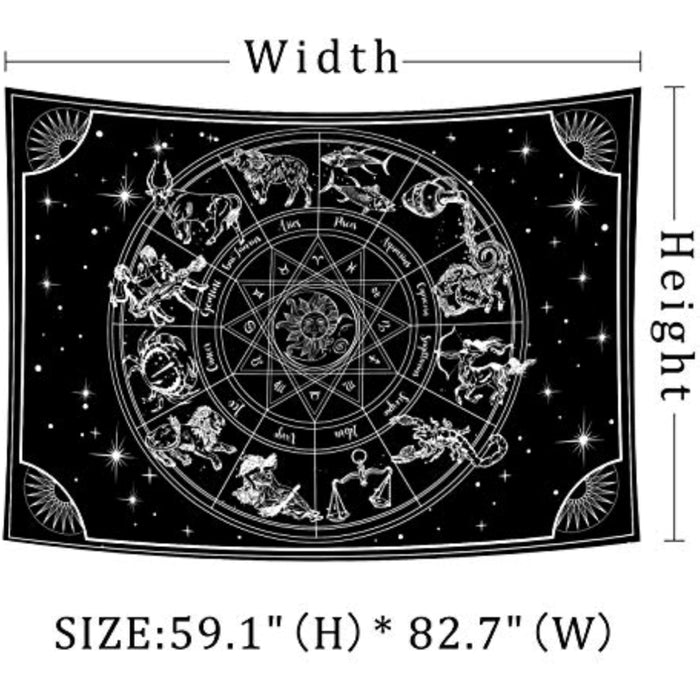 12 Constellation Tapestry - Black & White Astrology Zodiac Tapestries Wall Hanging - Teen Girl Witchy Wall Tapestry For Bedroom Aesthetic Room Decor - Sun Moon Tarot Decor