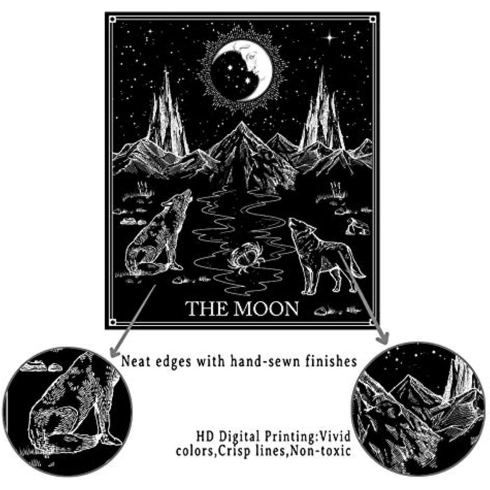 Aesthetic Tarot Card Tapestry Wall Hanging Black & White Tapestry Gothic Wolf & Moon Wall Tapestry For Dorm Room Decorations